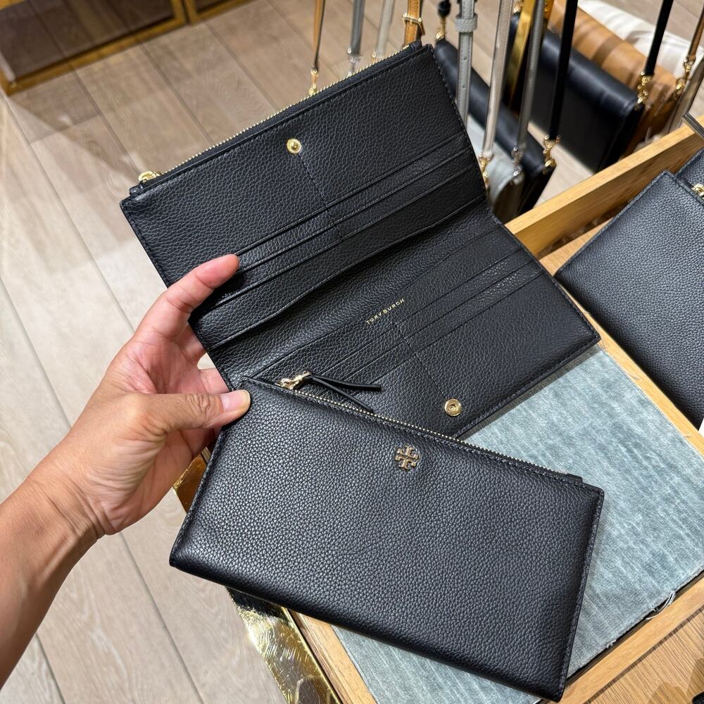 Tory Burch Black Pebbled Leather Continental Wallet Clutch
